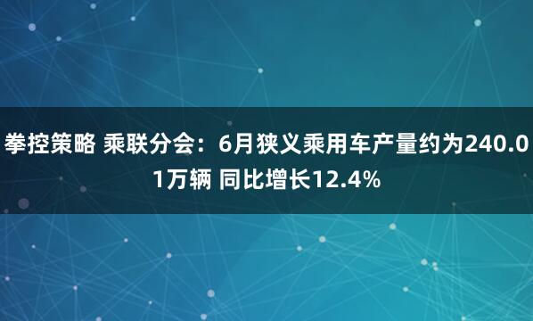 拳控策略 乘联分会：6月狭义乘用车产量约为240.01万辆 同比增长12.4%